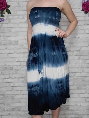 RAVIYA SIZE MEDIUM M BLUE WHITE TIE DYE SUMMER DRESS LOT5719